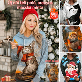 đ±ăS-6XLăĂj nĆi tĂ©li hosszĂș ujjĂș pĂłlĂł, aranyos macskĂĄs mintĂĄval