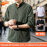 Cămașă din Bumbac și In pentru Bărbați, Croială Lejeră, Mărimi Mari M-5XL, Respirabilă și Subțire