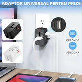 Adaptor Universal de Călătorie (200+ Țări) - Încărcare Rapidă PD, Multi-Fișă UK/EU/US/AU | Compact și Sigur pentru Vacanțe