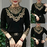 Bársony női hosszú ujjú felső csipkegallérral – puha, rugalmas, kényelmes alapdarab