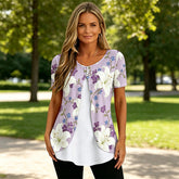 Bluză Elegantă 2 în 1 cu Imprimeu Floral – Croială Lejeră ce Ascunde Abdomenul și Subțiază Silueta
