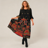 NĆi hosszĂș ujjĂș, retro mintĂĄs ruha â kĂ©nyelmes, zsebes, elegĂĄns stĂlus