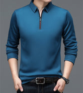 Férfi hosszú ujjú póló gallérral – Félcipzáras, kényelmes, elegáns és hétköznapi viselet