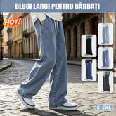 Pantaloni din denim retro pentru bărbați, model spălat, uni, croială largă și dreaptă, stil casual versatil
