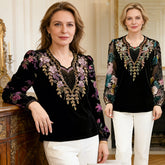 Bluză Vintage cu Imprimeu Artistic și Detalii Brodate – Stil Rafinat