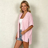 Cardigan Subțire de Vară pentru Femei - Jachetă Tricotată Ușoară și Respirabilă, Material Moale, Mâneci Liliac, Stil Casual și Elegant pentru Zile Călduroase