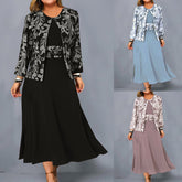 ăSâ5XLăNĆi plus size kĂ©trĂ©szes szett â ujjatlan ruha Ă©s mintĂĄs rövid kabĂĄt