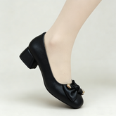 2026 tavaszi új női bőr cipő – puha báránybőr, masnis, vastag sarkú, kényelmes viselet