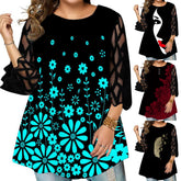 Elegáns mintás pamut felső hálós középujjú szabással – kényelmes és stílusos