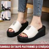 【+5 CM ÎNĂLȚIME】Papuci cu platformă groasă, model nou la modă, cu strasuri elegante
