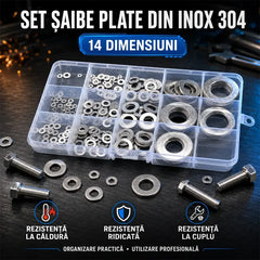Set Șaibe Plate Subțiri și Îngroșate din Oțel Inoxidabil 304 (M1.6-M20, 14 Dimensiuni) - Șaibe Metalice Rotunde Anti-Rugină cu Cutie de Organizare pentru Șuruburi