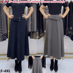 Elegáns, magas derekú gyapjú hatású midi szoknya – aszimmetrikus díszgombos kialakítással