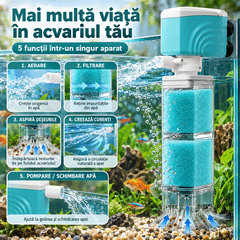 🐟 Filtru Intern Multifuncțional pentru Acvariu (5 în 1) – Apă Cristalina, Oxigenare Eficientă, Aspirație Reziduuri și Funcționare Silențioasă (25 dB)!