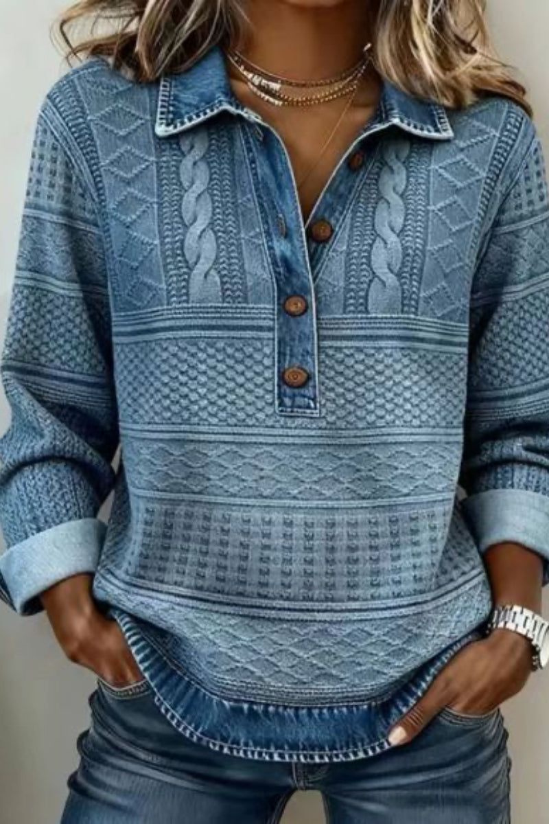 🎁Női európai–amerikai stílusú kötött ing farmer betéttel – hosszú ujjú, őszi-téli viseletre