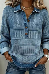 🎁Női európai–amerikai stílusú kötött ing farmer betéttel – hosszú ujjú, őszi-téli viseletre