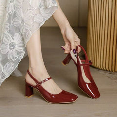 【35-42】2Pantofi tip Mary Jane 2026 din piele naturală | Toc gros 5CM + vârf pătrat | Eleganță și confort pentru zi întreagă