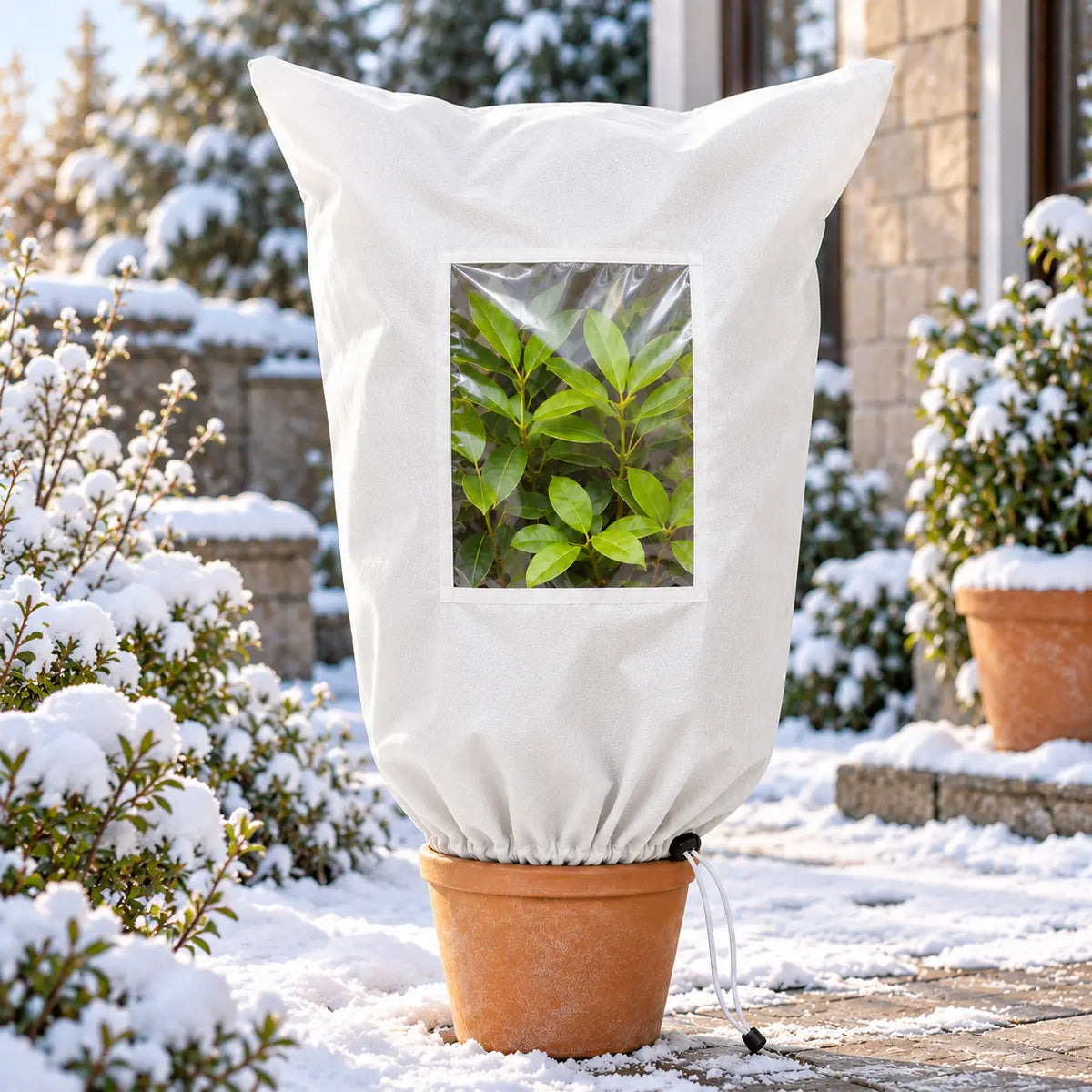 ❄️ Protecție Eficientă pentru Plante de Exterior – Material nețesut durabil, închidere reglabilă cu șnur și fermoar! 🏡🌱