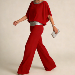 Kerek nyakú felső és bő szárú nadrág női szett – kényelmes és karcsúsító