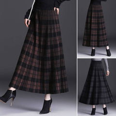 🔥🔥【M–4XL】Női vastag kötött gyapjú kockás szoknya – hosszú, magas derekú