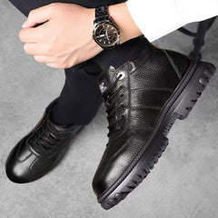 【39-44】Vastag bőrből és pamutból készült, gyapjú béléssel ellátott férfi téli cipő