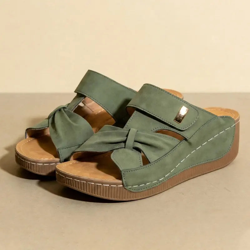 Saboți de Vară Dama cu Platformă Ortopedică și Design Golit, Papuci Confortabili cu Cusături Decorative, Stil Retro Open-Toe
