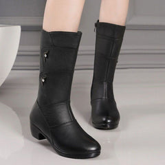 Női vastag sarkú, alacsony sarkú bokacsizma puha bőrből – bélelt, kényelmes, 35–42-es méret