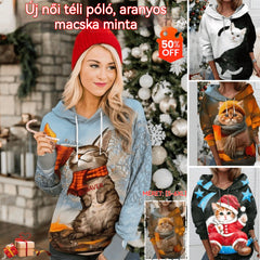 🐱【S-6XL】Új női téli hosszú ujjú póló, aranyos macskás mintával