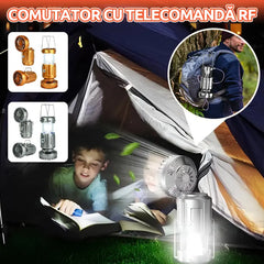 Felinar de Camping 3 în 1 cu Încărcare Solară și Ventilator Pliabil, Lampă LED Telescopică, Funcție Power Bank de Urgență, Reîncărcabil USB