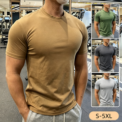 🎁✨ 【Cumpără 1, primești 1 gratuit】Tricou bărbătesc cu guler rotund, în culoare solidă, absorbant de transpirație și respirabil【S-5XL】