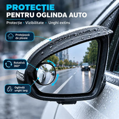 🌧️ Protecție Oglindă Auto 2 în 1 (Set 2 bucăți) – Protecție împotriva ploii și Oglindă Unghi Mort 360°! 🚗✨