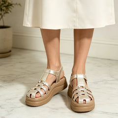 👡 Sandale romane din piele naturală, cu design împletit vintage și talpă groasă