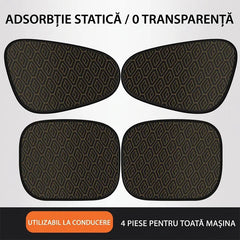 Set 4 Parasolare Auto cu Adrență Electrostatică, Paravan Geam Lateral cu Model Laser Geometric, Protecție UV și Izolare Termică, Nu Blocare Oglindă Retrovizoare