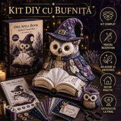🛍️ Kit DIY Cusut Manual: Cutie de Șervețele "Bufnița și Culegerea de Magie" (Owl Spell Book) 🦉 Deco de Poveste & Kit Complet All-in-One | 5 Modele Magice, Cadoul Perfect pentru Pasionații de DIY