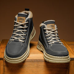 Férfi téli bélelt hócsizma – meleg, csúszásmentes bebújós cipő vastag béléssel