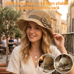 👒 Pălărie retro de paie cu fundă – Pliabilă și respirabilă pentru vară