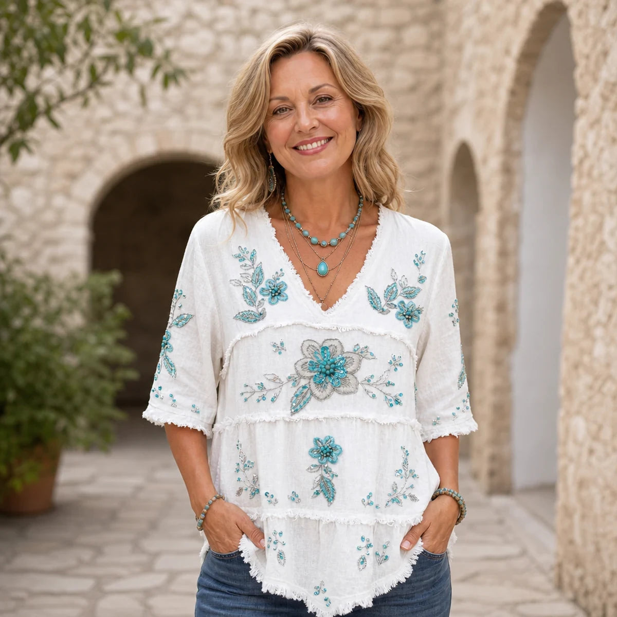 🛍️ Stil Retro de Vară! Bluză Bohemiană cu Decolteu în V și Imprimeu | S-3XL