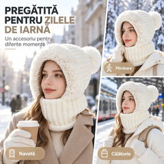 ❄️ Căciulă Integrată cu Fular și Protecție pentru Urechi – Confort complet de la cap până la gât în zilele friguroase! 🧣🧥