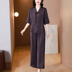 👚👖【Set 2 piese: bluză + pantaloni】✨Set elegant premium din satin de mătase de dud, cu efect de subțiere și stil rafinat
