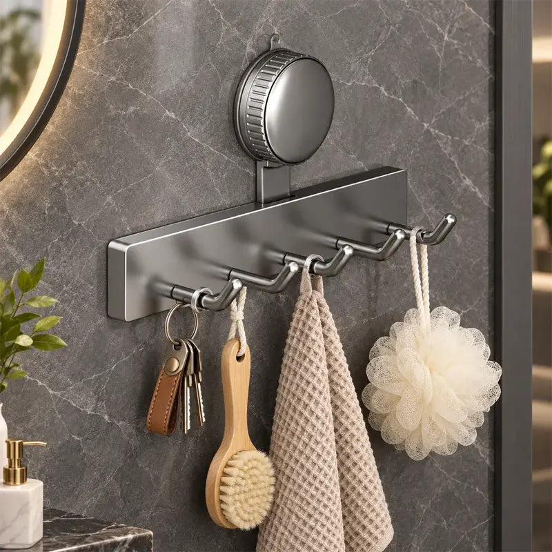 🍳 Suport Cu Cârlige Cu Ventuză Vacuum – Instalare Instant Fără Găurire, Susținere Puternică și Reutilizabil!