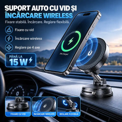 ⚡ Suport Auto Magnetic 15W cu Fixare prin Vid – Încărcare rapidă, fixare ultrastabilă și reglare la 1080°! 🚗📱