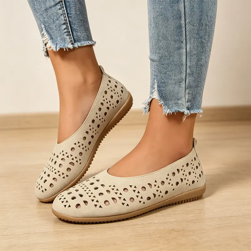 Balerini Casual din Piele Naturală cu Perforații: Talpă Moale Flexibilă, Design Slip-on Confortabil, Mărimi 36-43