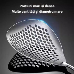 Lingură Spumieră Profesională din Oțel Inoxidabil cu Mâner din Lemn de Lux, Design Ergonomic în Formă de Picătură, Strecurătoare Mare pentru Bucătărie