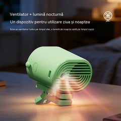 🌀 Ventilator hands-free cu afișaj LED, clemă integrată și 199 de niveluri reglabile
