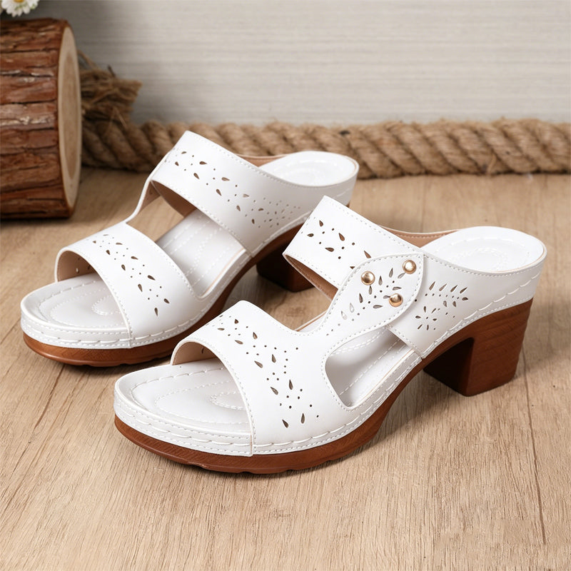 【36-43】Sandale damă casual de vară 2026, stil european, design perforat tip T, toc gros, vârf rotund, mărimi mari, disponibile în mai multe culori