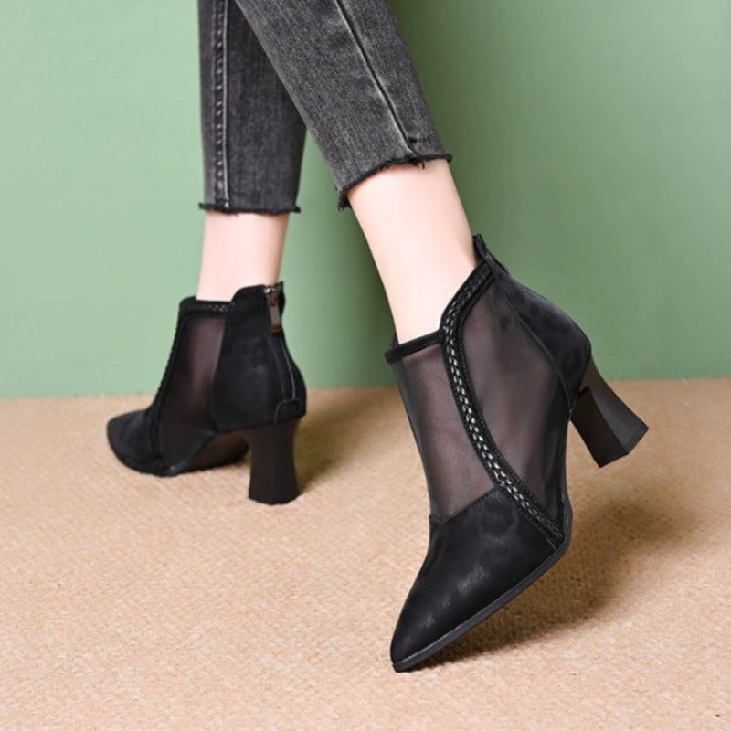 Botine Elegante cu Plasă Respirabilă, Toc Gros și Stabil – Confort Suprem pentru Picioare Fericite!