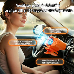 🌀 Ventilator portabil fără mâini — cu afișaj LED și 199 trepte de viteză ajustabile