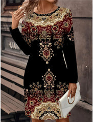 🔥🥰【S-5XL】2025 rochie noua imprimata cu gat rotund