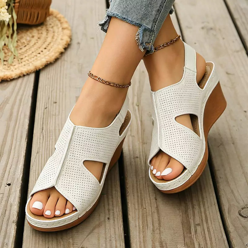 👡 Sandale din piele naturală cu platformă ortopedică și design decupat｜Talpă moale și respirabilă, susținere pentru bolta piciorului