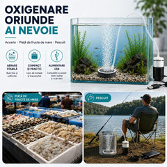 🐟 Pompă de Oxigen Ultra-Silențioasă USB 500 ( Debit Reglabil + Disc Nano 8cm ) 🌊