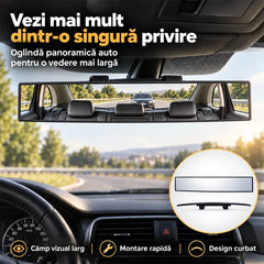🚗 Oglindă Panoramică Auto pentru Interior – Câmp Vizual Extins, Anti-Orbire & Eliminare Unghiuri Moarte!